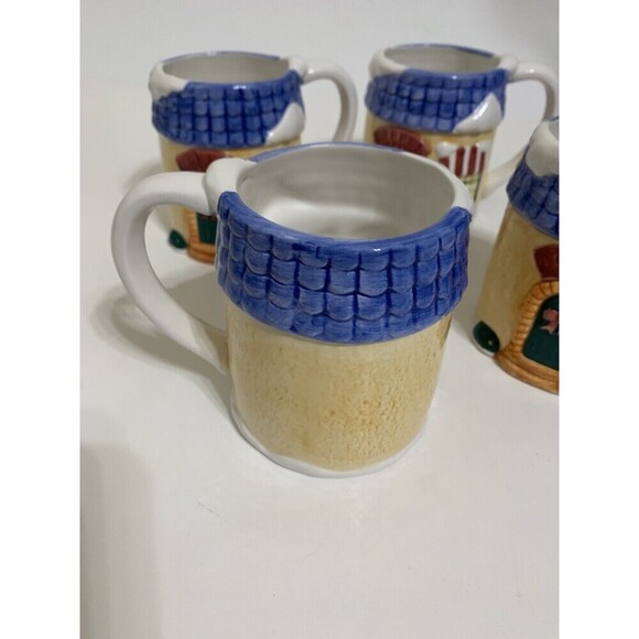 Cooks Club Coffee Shop Mug Cup Set / Lot Of 4 White Blue Christmas Snow - Picture 5 of 6